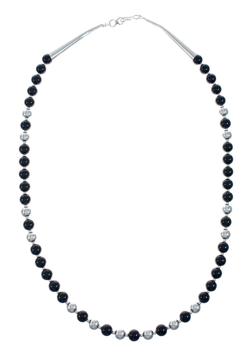 Native American Navajo Onyx Sterling Silver Bead Necklace X11195